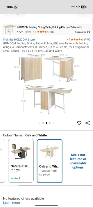 Mesa comedor plegable HOMCOM