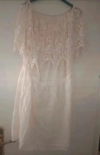 Vestido blanco verano encaje goma cintura