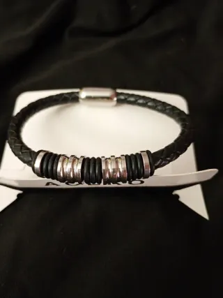 Pulsera cuero y acero hombre