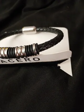 Pulsera cuero y acero hombre