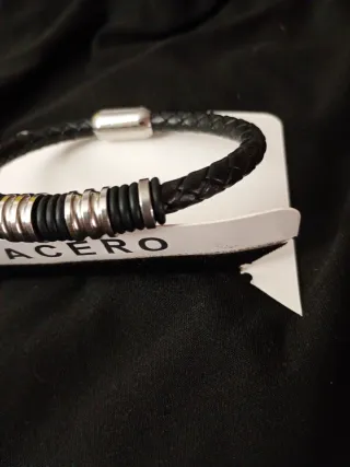 Pulsera cuero y acero hombre