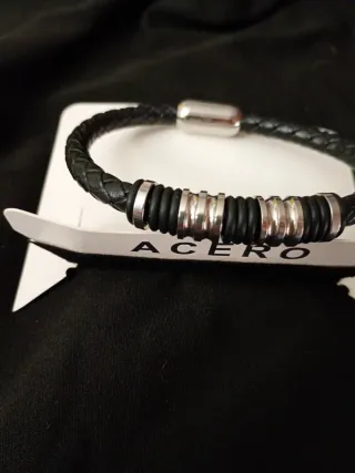 Pulsera cuero y acero hombre