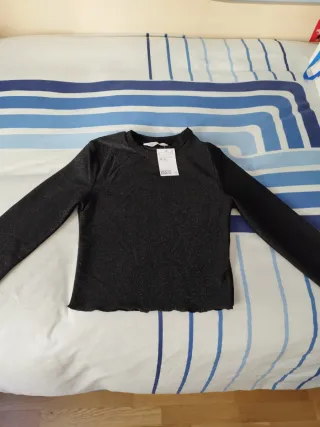 Top manga larga negro brillante, talla 16/18 US,