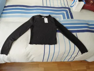 Top manga larga negro brillante, talla 16/18 US,