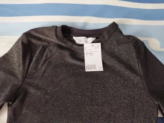 Top manga larga negro brillante, talla 16/18 US,