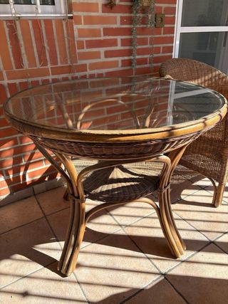 Conjunto Terraza Mimbre Mesa Cristal