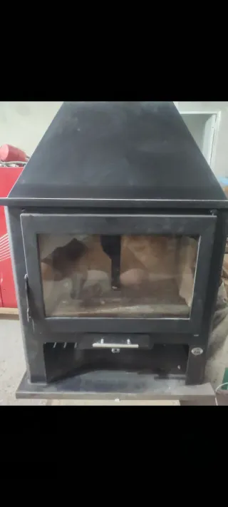 Chimenea de hierro con puerta de cristal