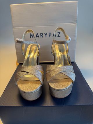 Sandalias Plataforma Glitter Doradas Talla 38