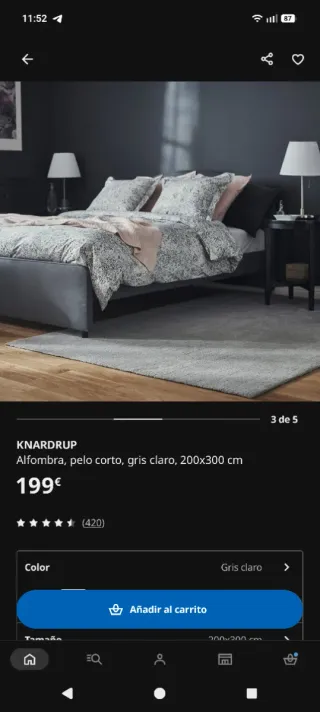 Alfombra Ikea Knardrup 200x300 Gris Claro