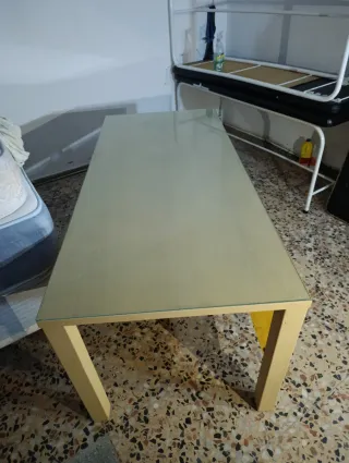 Mesa escritorio cristal y madera
