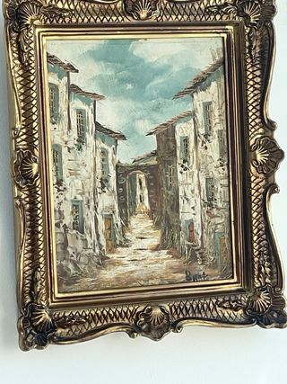 Cuadro Óleo Vintage Calle Mediterránea Marco