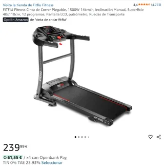 Cinta de Caminar Plegable Fitfiu 1500W