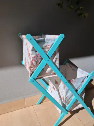 Cesta doble plegable tela y madera