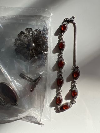 Lote bisutería plata: collar, colgante, anillo