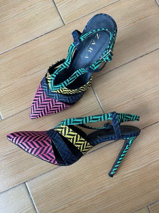 Zapatos Zara Tacon Stiletto Multicolor Talla 38