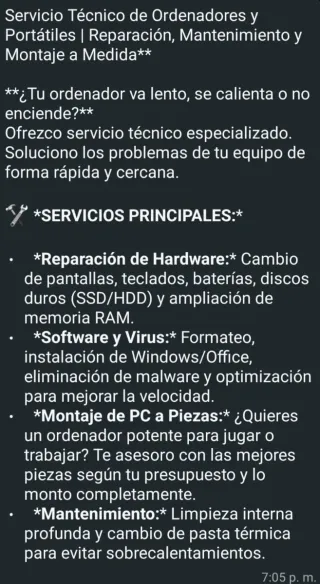 Servicio técnico de ordenadores y portatiles