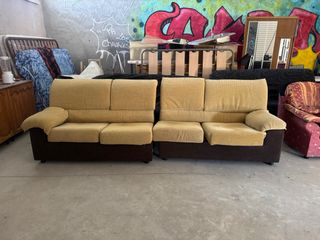 Sofá de tela 4 plazas marrón y amarillo