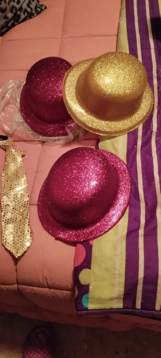 Corbata dorada lentejuelas fiesta/carnaval bombín