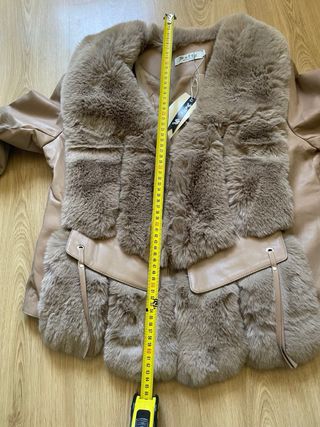 Chaqueta Pelo y Cuero Beige Talla L