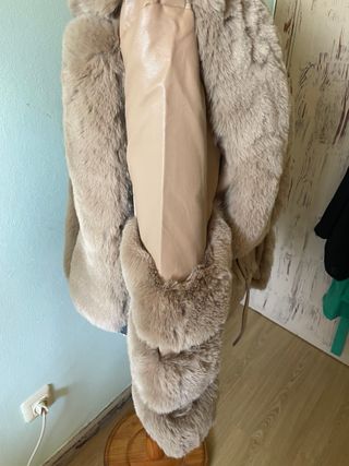 Chaqueta Pelo y Cuero Beige Talla L