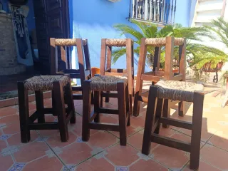 8 Taburetes Rústicos Madera Maciza