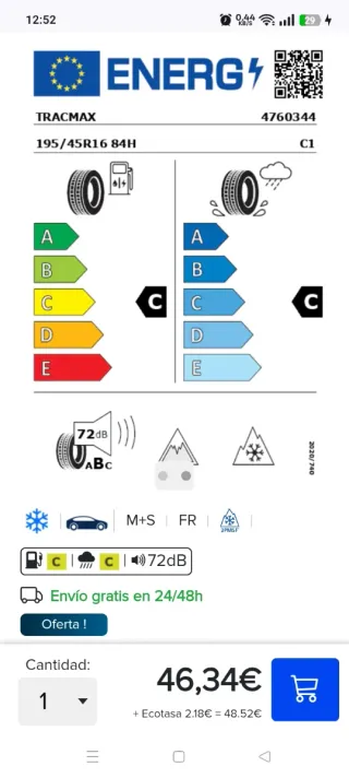 Neumáticos Tracmax ICE-PLUS S210 195/45R16 84H XL