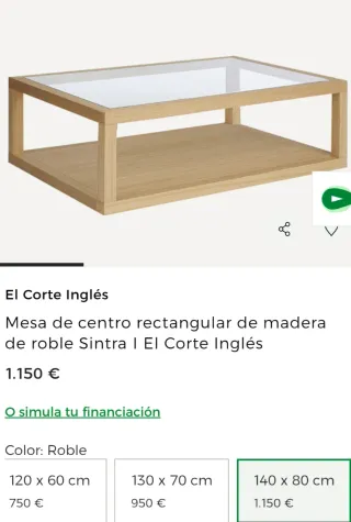 Mesa Centro Madera y Cristal El Corte Inglés