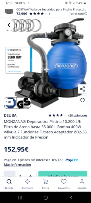 Filtro Piscina Desmontable Bomba y Depósito