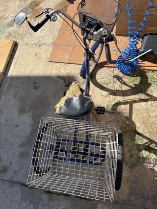 Triciclo azul con cesta