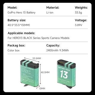 2 Baterías GoPro Hero 13 2400mAh
