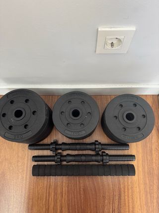 Juego Mancuernas y Barra Pesas