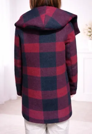 Casaco xadrez azul escuro e bordeaux