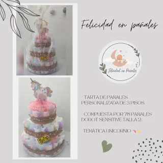 Tarta de pañales unicornio 3 pisos