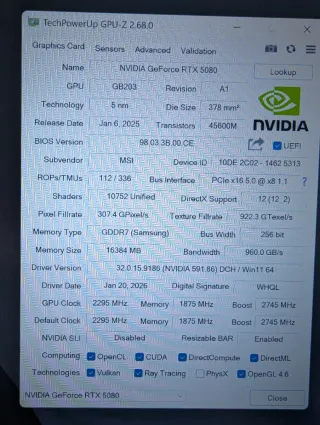 MSI GeForce RTX 5080 SUPRIM 16GB