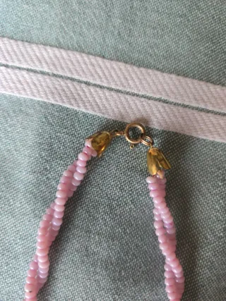 Collana perline rosa stile Torchon vintage