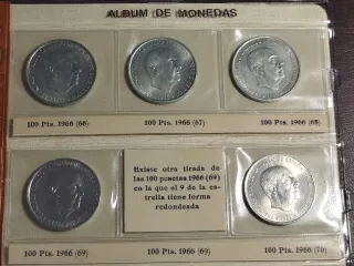 Colección 5 Monedas 100 Pesetas Plata 1966