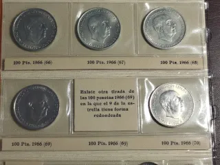 Colección 5 Monedas 100 Pesetas Plata 1966
