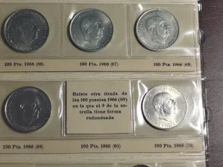 Colección 5 Monedas 100 Pesetas Plata 1966