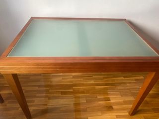 Mesa comedor extensible madera y cristal