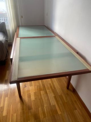 Mesa comedor extensible madera y cristal