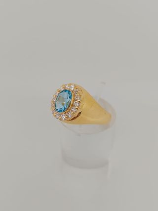 J 0811 Anillo Oro 18K Aguamarina Central