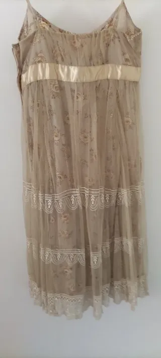 Vestido beige de doble capa Cintura estilo imperio