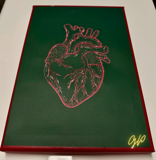 Quadretto cuore anatomico rosso/verde - Tela 20x30