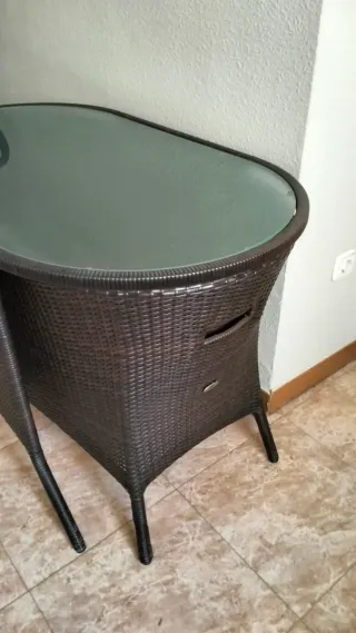 Mesa y 2 Sillas Exterior Ratán Cristal