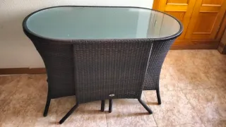 Mesa y 2 Sillas Exterior Ratán Cristal