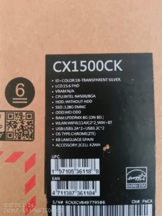 Asus Chromebook CX1500CK Plata. Nuevo.