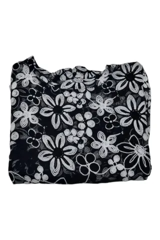 Maglia trasparente floreale nera e bianca