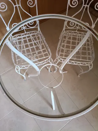 Mesa y 2 Sillas Jardín Vintage Blanca