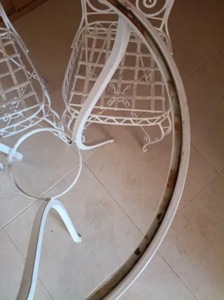 Mesa y 2 Sillas Jardín Vintage Blanca