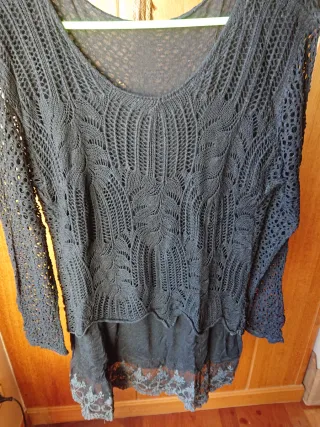 Jersey largo negro punto y encaje T L / XL